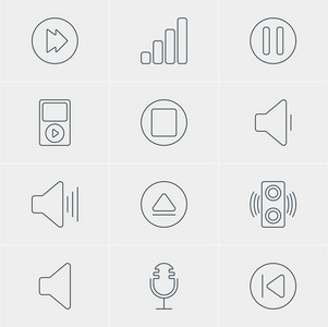 矢量图的 12 音乐图标。可编辑包声 倒带 扬声器和其他元素