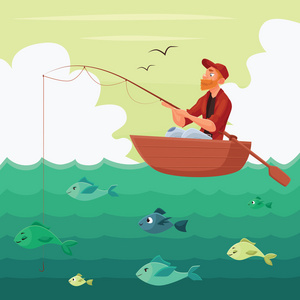 坐在船上的渔夫照片