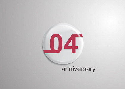 04周年纪念标志庆典, 红色平面设计内3d 白色圆形背景