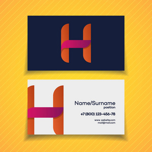 名片设计模板与 H 字母标志颜色样式用于家庭存储公司