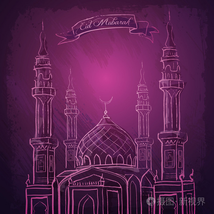清真寺素描伊斯兰问候背景eid穆巴拉克