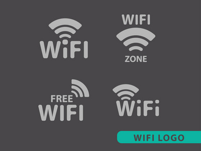 黑色背景上的无线徽标和 wifi 图标, 矢量插图