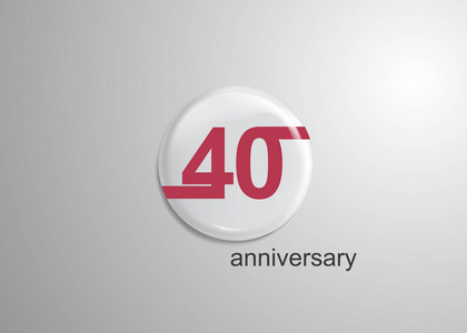 40周年纪念标志庆典, 红色平面设计内3d 白色圆形背景