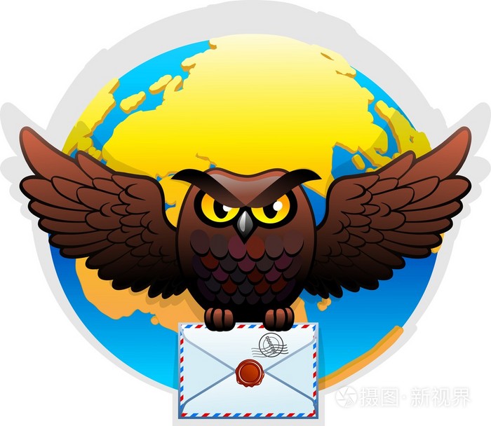 拿着一封信的猫头鹰