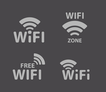 黑色背景上的无线徽标和 wifi 图标, 矢量插图