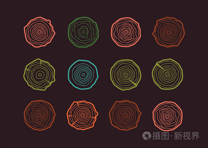 年树生长年轮标志.抽象圆树背景