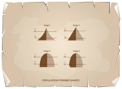 四种类型的人口金字塔旧纸张背景