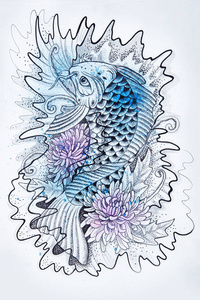 日本鲤鱼白色背景的剪影照片