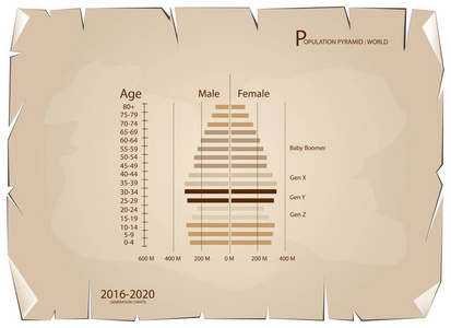 与 4 代 2016年2020年人口金字塔图