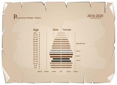 与 4 代 2016年2020年人口金字塔图