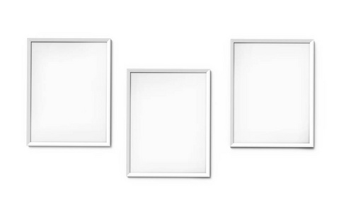 3d 渲染中挂在墙上的空白复制空间的白色相框