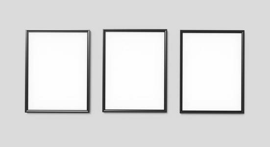 3d 渲染中灰色墙上挂有空白复制空间的黑色相框
