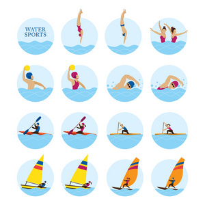 体育运动员 水体育图标集