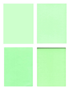 在白色背景上隔离的笔记本收藏。绿色笔记本电脑集。已隔离笔记本收藏