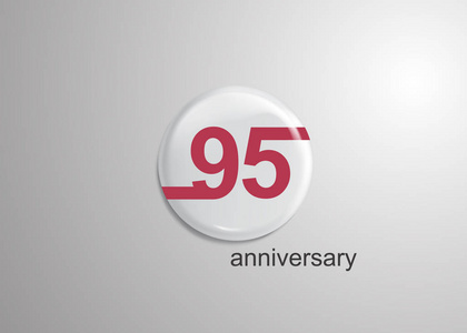 95周年纪念标志庆典, 红色平面设计内3d 白色圆形背景