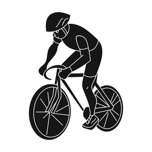 运动员在球场上骑他的自行车头盔。Cycling.active 体育单中的黑色风格矢量符号股票图图标