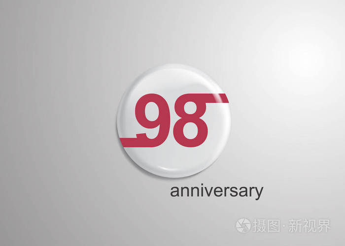 98周年纪念标志庆典, 红色平面设计内3d 白色圆形背景