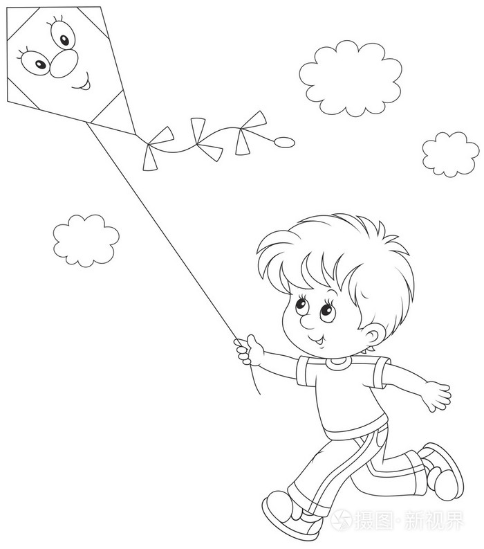 简笔画小孩放风筝可爱图片