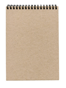 卡拉服特笔记本在白色背景。螺旋闭合笔记本棕色纸盖