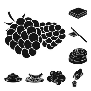 甜点芳香的黑色图标集为设计收藏。食物和甜味矢量符号股票 web 插图
