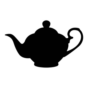 下午茶餐具光栅插图黑色剪影茶壶图标孤立白色背景.茶党或下午茶照片