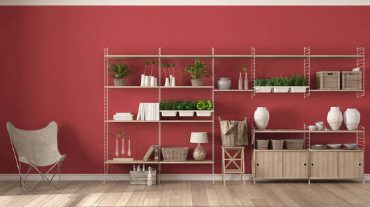 木制书架，diy 垂直 gard 生态红色室内设计
