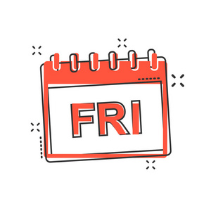 矢量卡通星期五日历页面图标的漫画风格.日历符号插图象形文字.