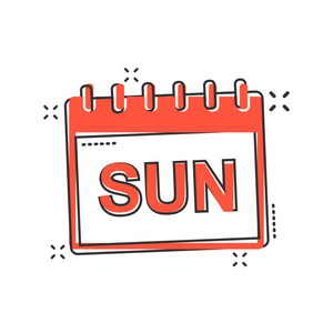 矢量卡通星期日日历页面图标的漫画风格.日历符号插图象形文字.