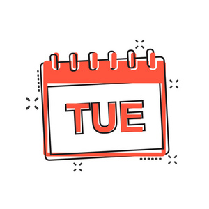 矢量卡通星期二日历页面图标的漫画风格.日历符号插图象形文字.