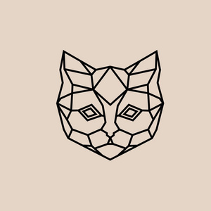 猫的抽象头.纹身的矢量草图, 着色书或衣服上的印刷品照片