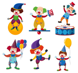 一套小丑马戏团人物插画图片