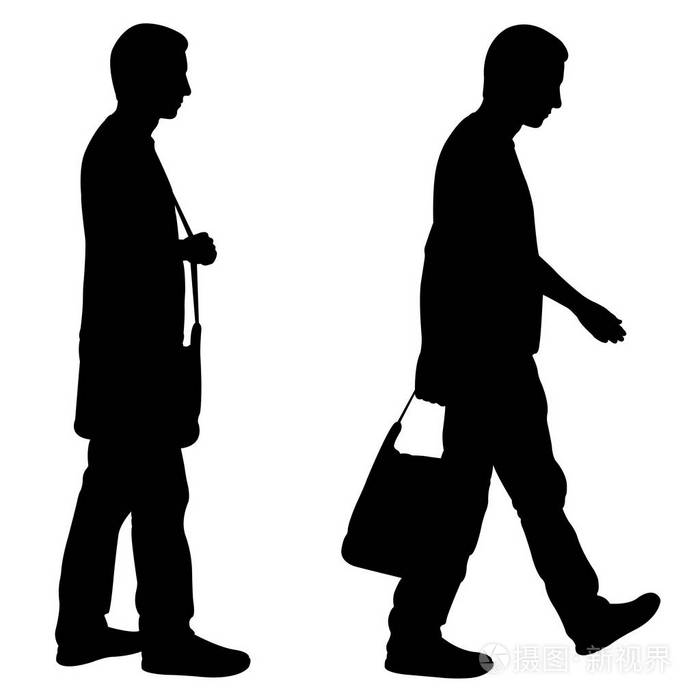 男人的剪影在白色被隔绝的袋子步行