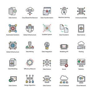 一套数据科学平面矢量图标