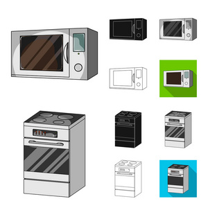 智能家电卡通, 黑色, 平, 单色, 轮廓图标在集集合为设计。现代家电矢量符号股票 web 插图