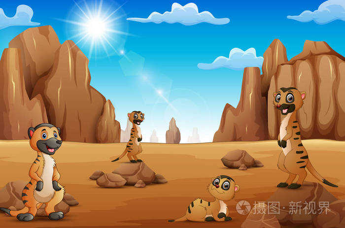 卡通鼬在沙漠中的矢量图解