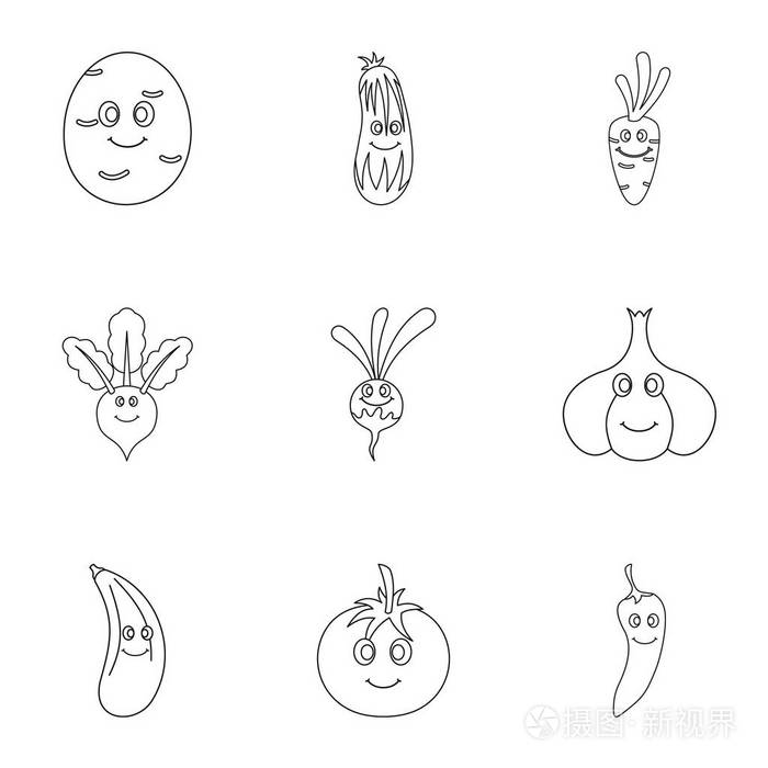 有趣的蔬菜 emoji 表情图标集, 轮廓样式