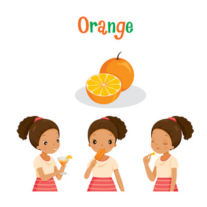 女孩与橙色水果 果汁 冰淇淋和字母