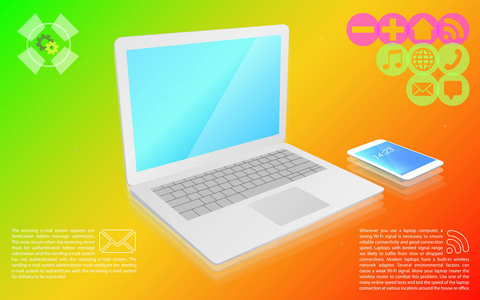 笔记本电脑是一个智能手机上的彩色背景图标, 图表矢量插图
