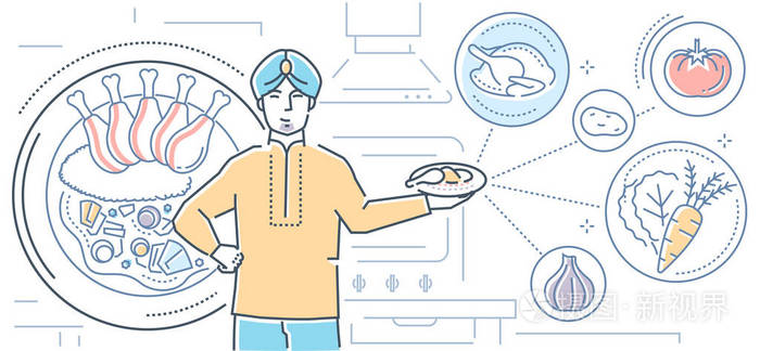印度食品多彩线条设计风格插画