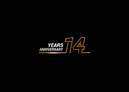 14年周年纪念标识以金黄颜色的字体数字做了一条连接的线, 被隔绝在白色背景为公司庆祝事件, 生日
