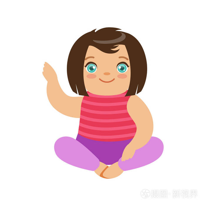 微笑着黑发宝贝女儿坐的蓝眼睛.姹紫嫣红的卡通人物矢量图