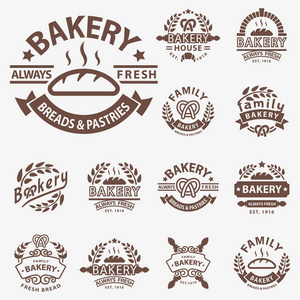 面包店徽章图标时尚现代风格小麦矢量复古食品标签设计元素分离