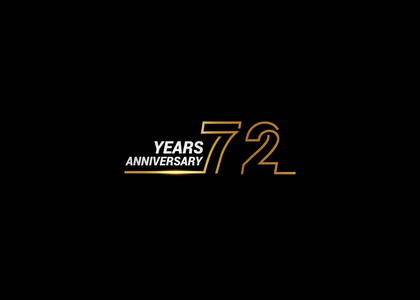 72年周年纪念标识以金黄颜色的字体数字做了一条连接的线, 被隔绝在白色背景为公司庆祝事件, 生日