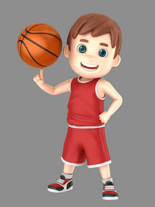 3d 一个可爱的孩子穿制服打篮球的插图