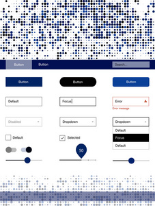 带点的深蓝色矢量设计 ui 套件。美丽的 ui 用户体验套件, 其页眉中带有五颜六色的点。可用于登录页的此模板