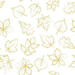 与金色的秋叶无缝模式。矢量插图