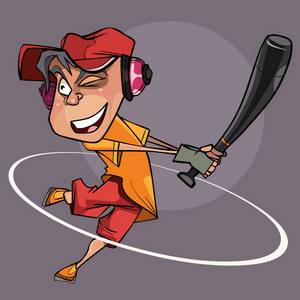 卡通快乐的人,用手打棒球棒照片