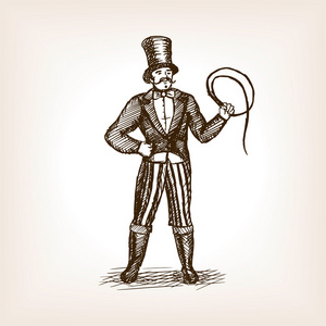 马戏团驯兽师素描矢量图片