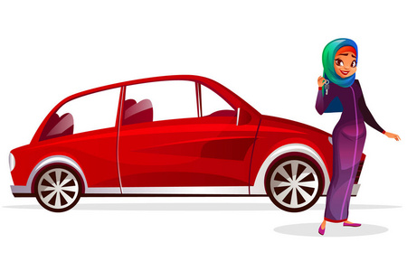 阿拉伯妇女购买汽车矢量插图