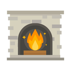圣诞炉平面样式壁炉图标设计房子的房间温暖圣诞火焰明亮装饰煤炭炉和